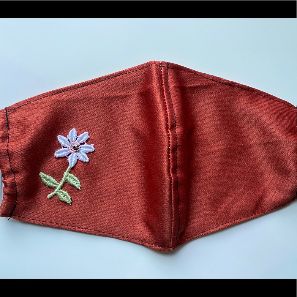 Beautiful Unique Handmade Masks ✨ Brick red mask w/ Flower 🌸🌼🌺🌻🌷